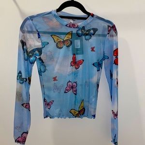 Butterfly mesh long sleeve top
